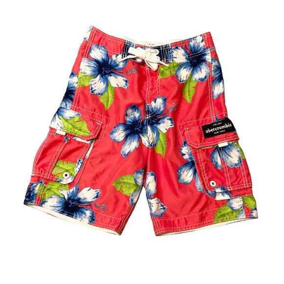 Abercrombie Kids Pink Tropical Board Shorts Boys Large Drawstring Silky Lining - Picture 1 of 12